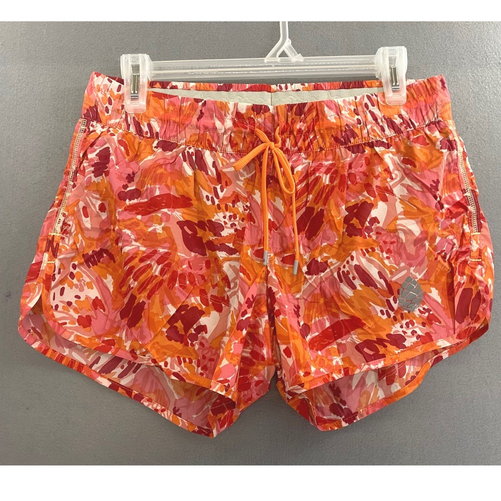 Stio Womens Orange Pink Abstract Print Running Shorts Built-in Liner Medium